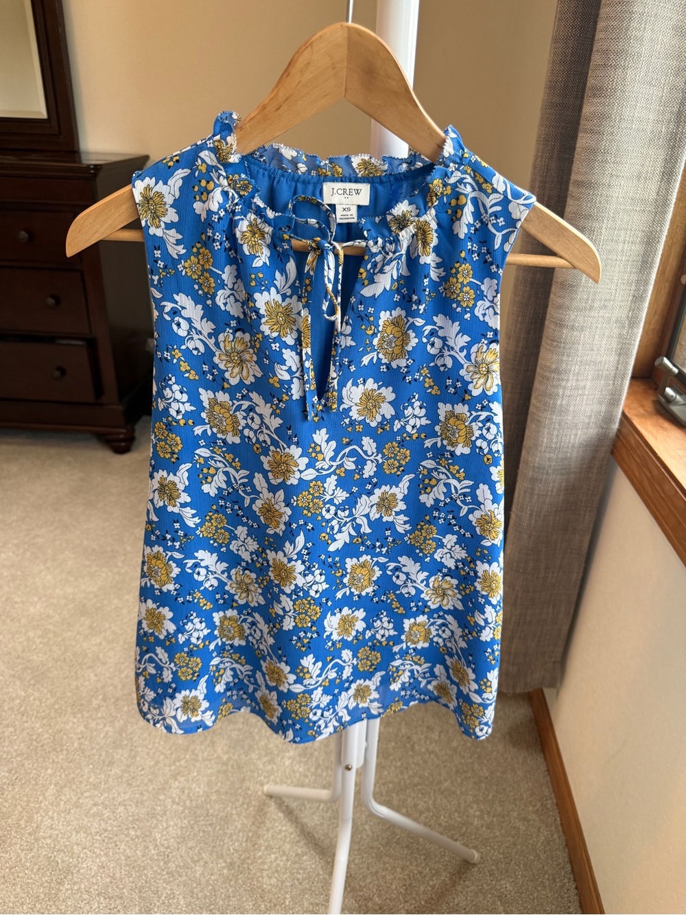 J. Crew Royal Blue Floral Tie-Neck Sleeveless Top Size XS